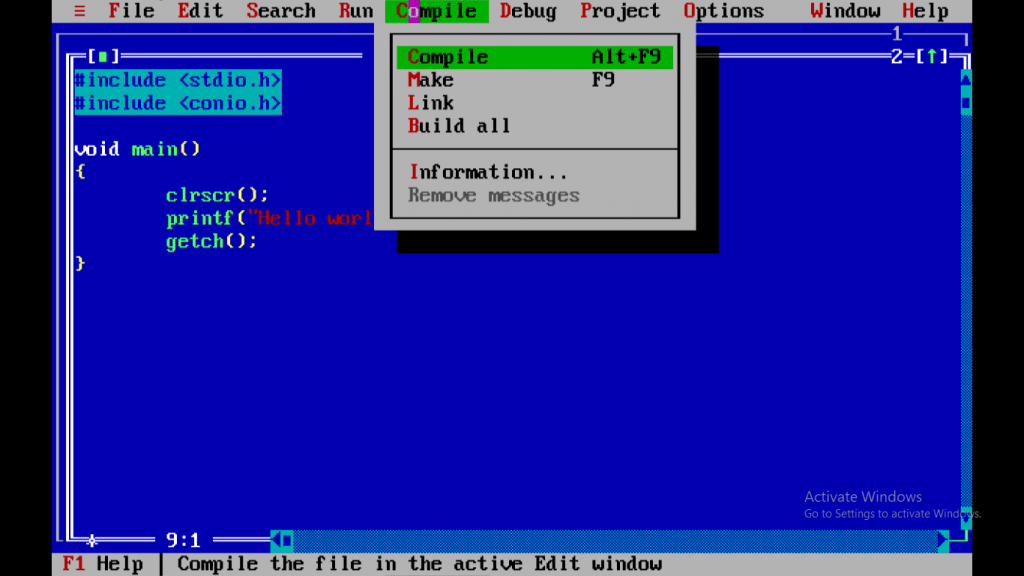 Windows.h header file in turbo c