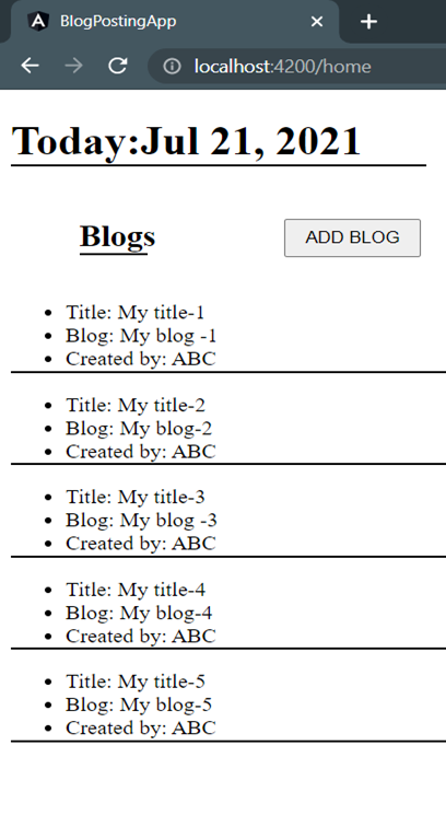 angular home page final for blog post app